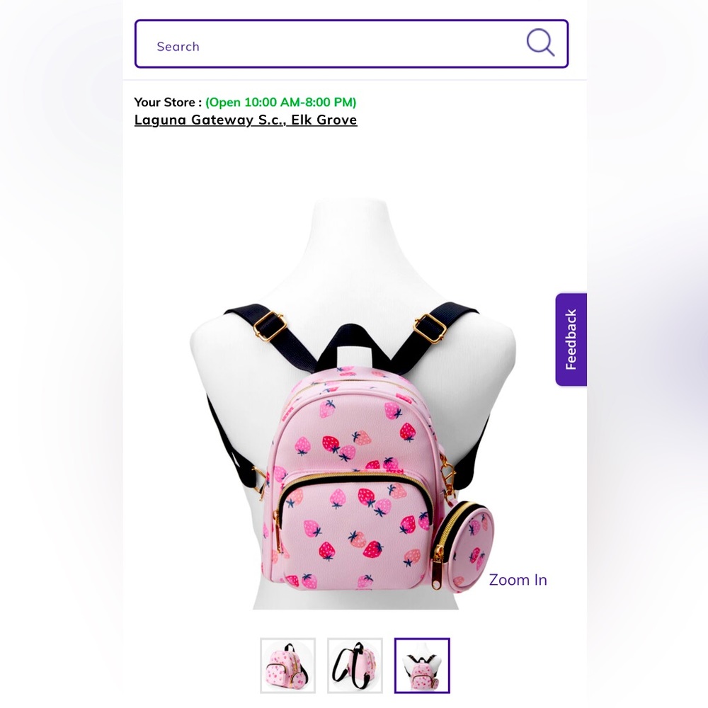 Claire’s Pink Strawberry Mini Back Pack w/ matching key chain pouch.